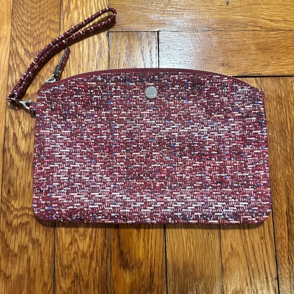 Lodis Leather Burgundy Woven Wristlet Clutch | Quiet Luxury Chic